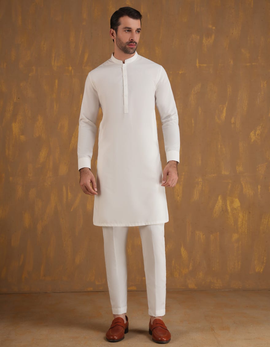 WHITE BLENDED UNSTITCHED KAMEEZ SHALWAR FABRIC