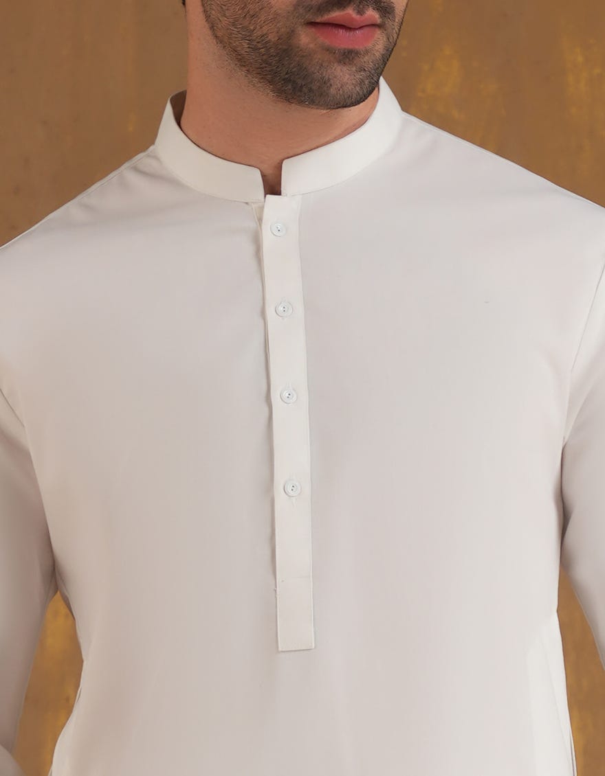 WHITE BLENDED UNSTITCHED KAMEEZ SHALWAR FABRIC