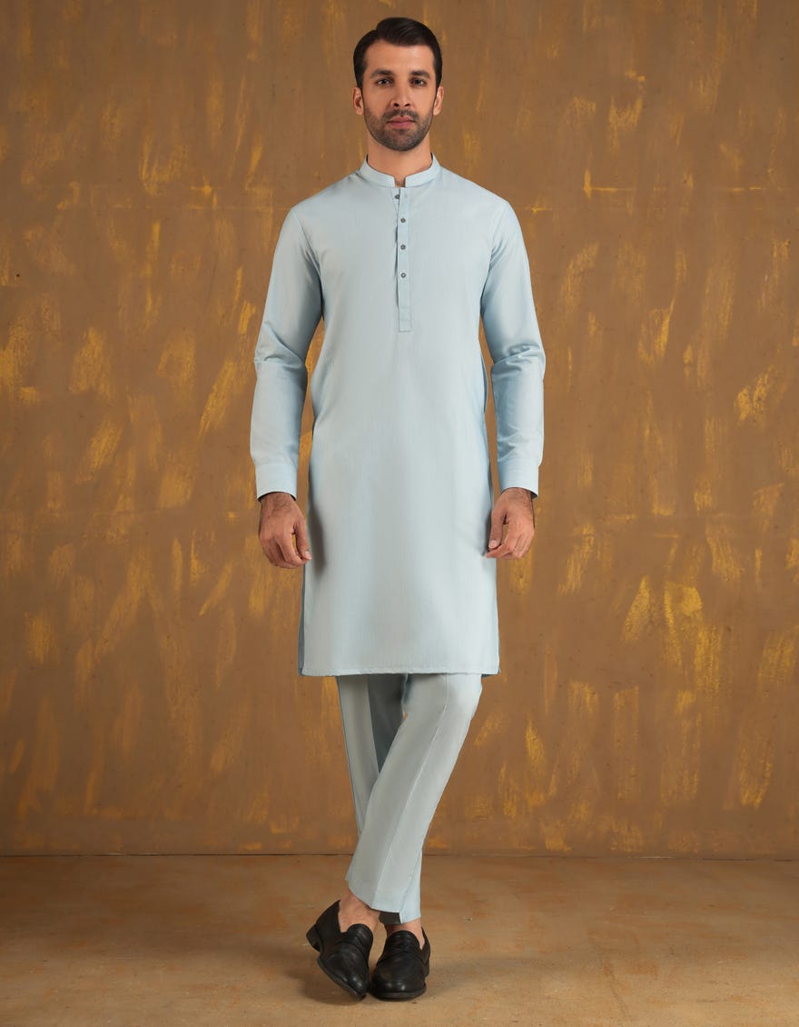 SKY BLUE BLENDED UNSTITCHED KAMEEZ SHALWAR FABRIC