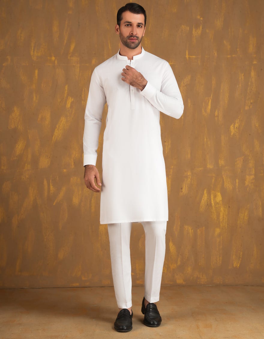 WHITE BLENDED UNSTITCHED KAMEEZ SHALWAR FABRIC