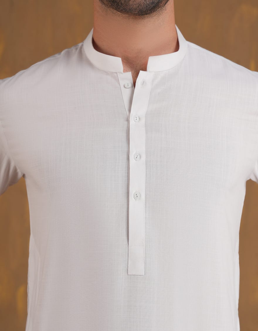 WHITE BLENDED UNSTITCHED KAMEEZ SHALWAR FABRIC