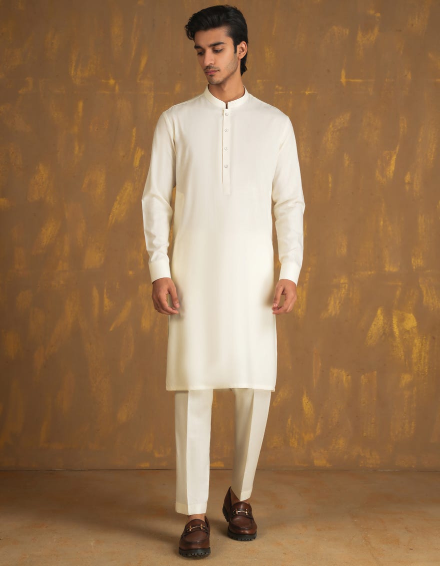 OFF WHITE BLENDED UNSTITCHED KAMEEZ SHALWAR FABRIC