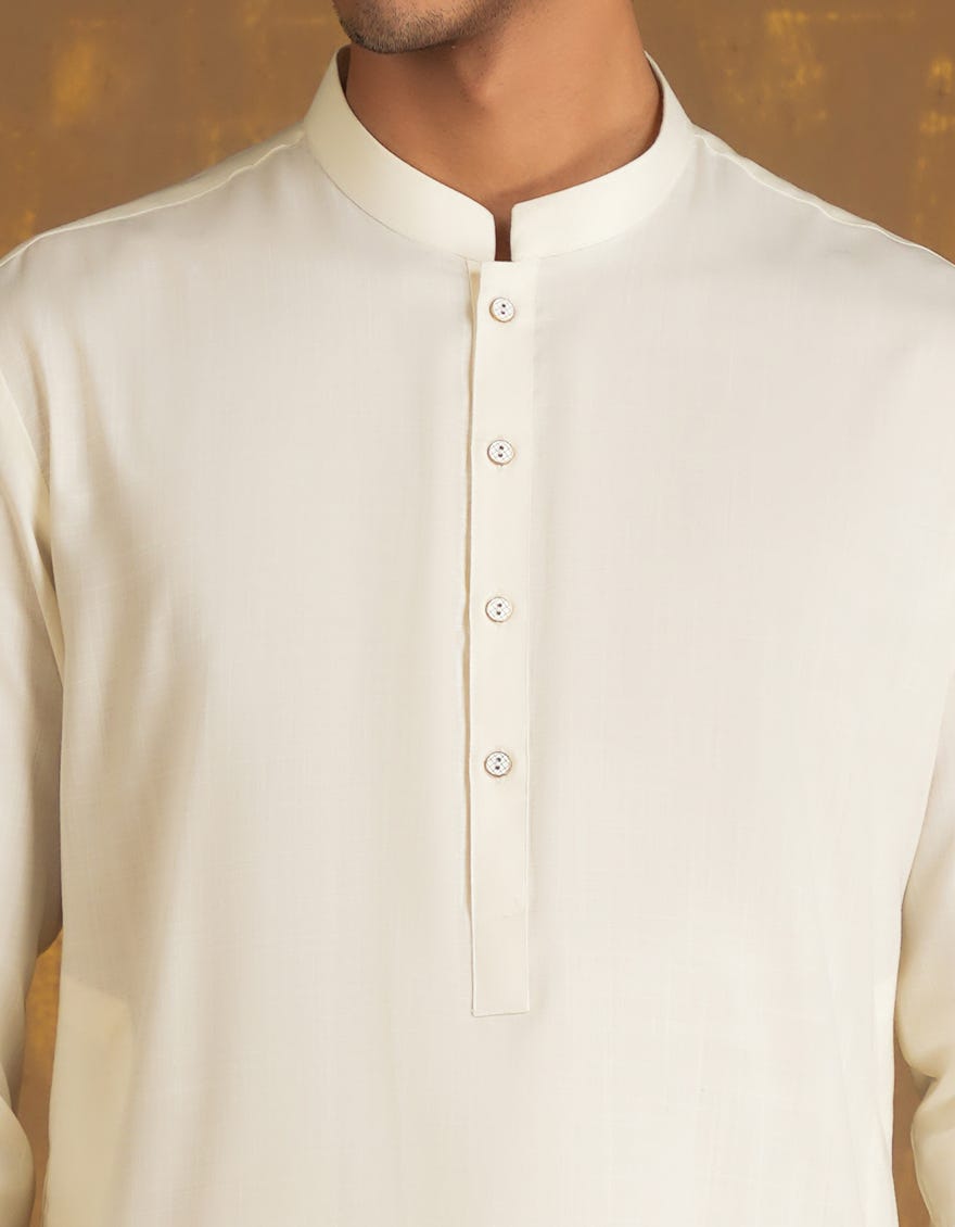 OFF WHITE BLENDED UNSTITCHED KAMEEZ SHALWAR FABRIC