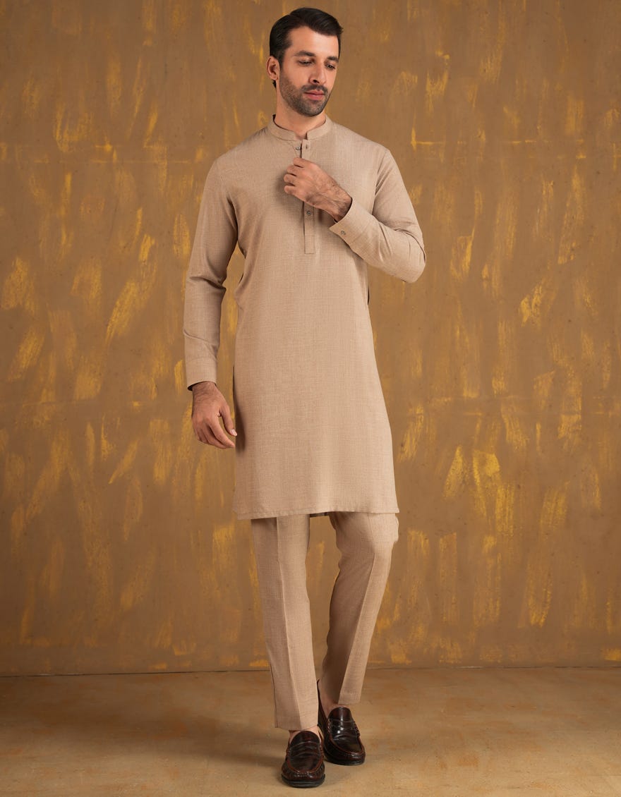 BEIGE BLENDED UNSTITCHED KAMEEZ SHALWAR FABRIC