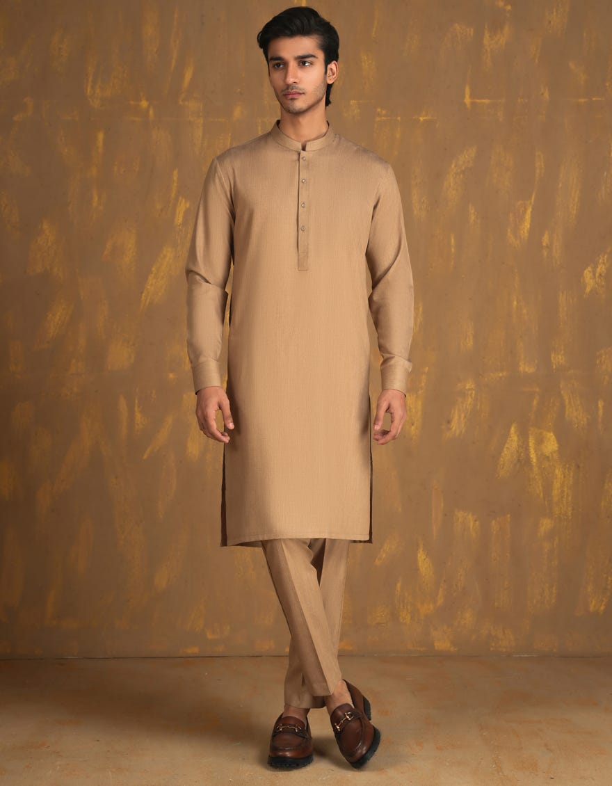 BEIGE BLENDED UNSTITCHED KAMEEZ SHALWAR FABRIC | JJMS-2974