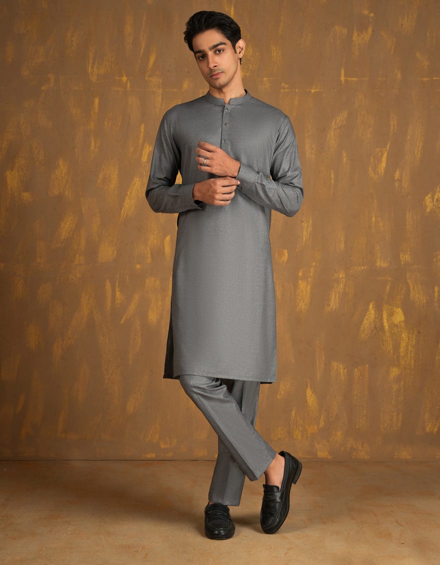 GREY BLENDED UNSTITCHED KAMEEZ SHALWAR FABRIC | JJMS-2977