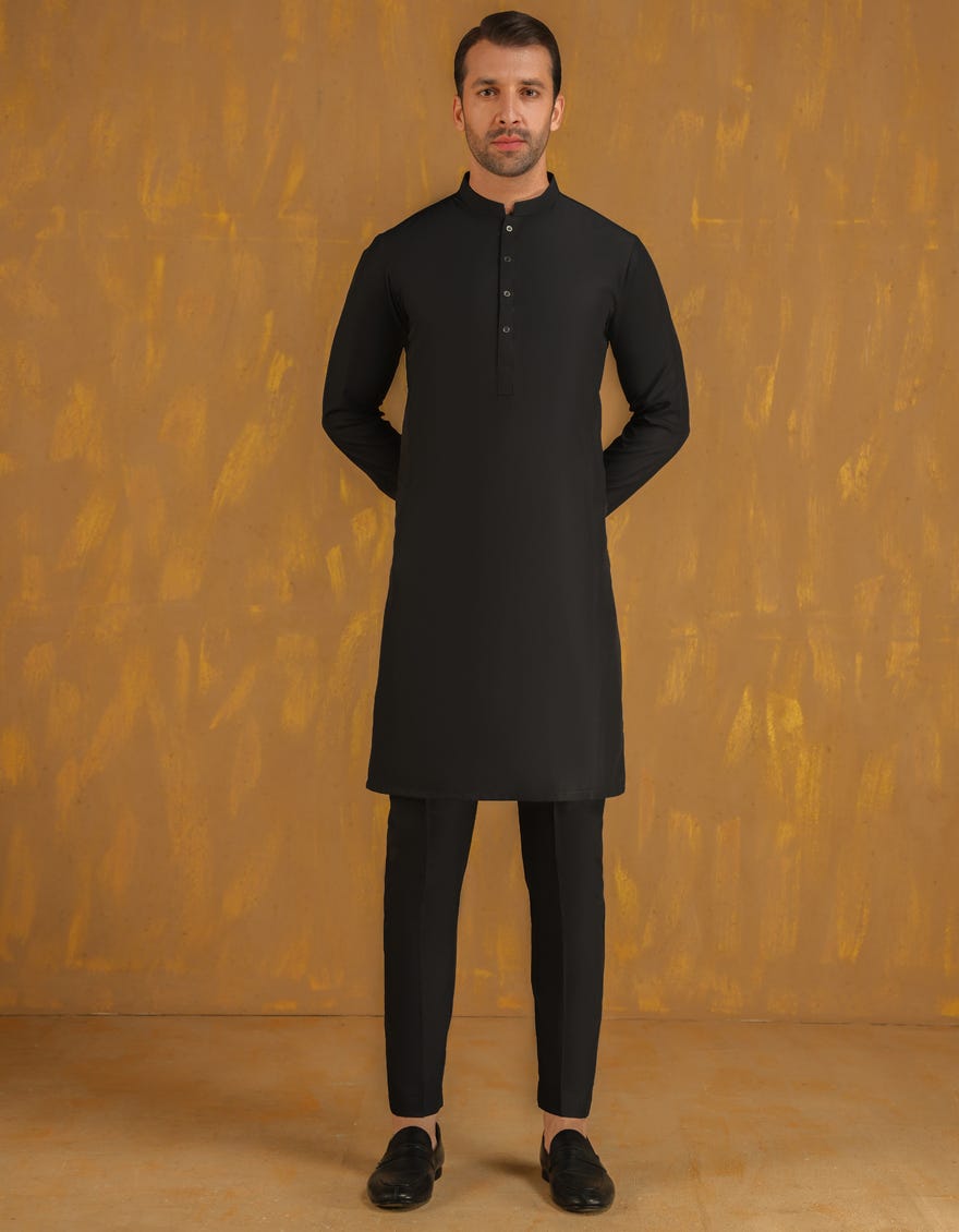 BLACK BLENDED UNSTITCHED KAMEEZ SHALWAR FABRIC | JJMS-2995