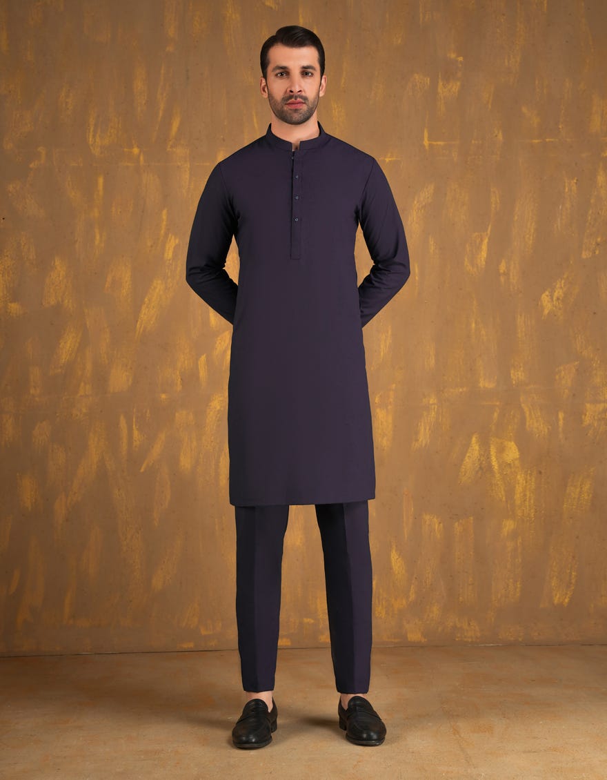 INDIGO BLENDED UNSTITCHED KAMEEZ SHALWAR FABRIC | JJMS-2996