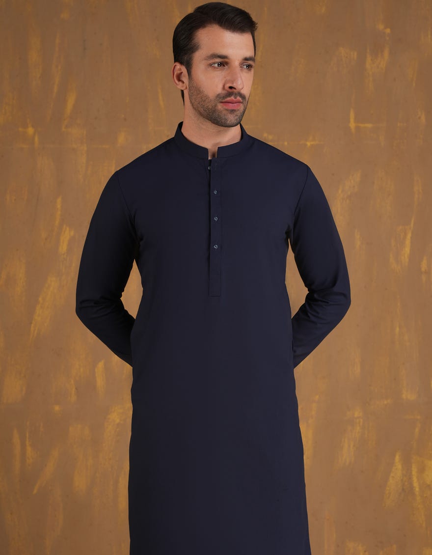 NAVY BLUE BLENDED UNSTITCHED KAMEEZ SHALWAR FABRIC | JJMS-2998