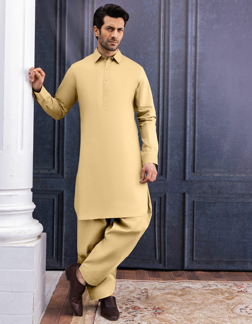 Beige Cotton Unstitched Kameez Shalwar Fabric | Jjms-3001-Bg