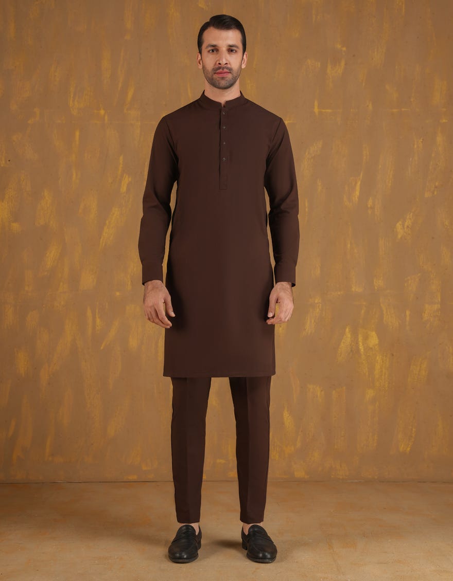 BROWN BLENDED UNSTITCHED KAMEEZ SHALWAR FABRIC | JJMS-3017