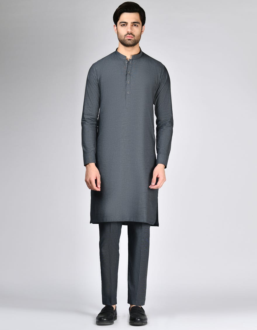 PEBBLE GREY COTTON UNSTITCHED KAMEEZ SHALWAR FABRIC | JJMS-3021