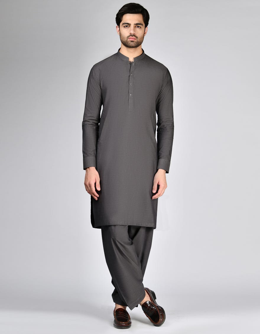 STONE GREY COTTON UNSTITCHED KAMEEZ SHALWAR FABRIC | JJMS-3022