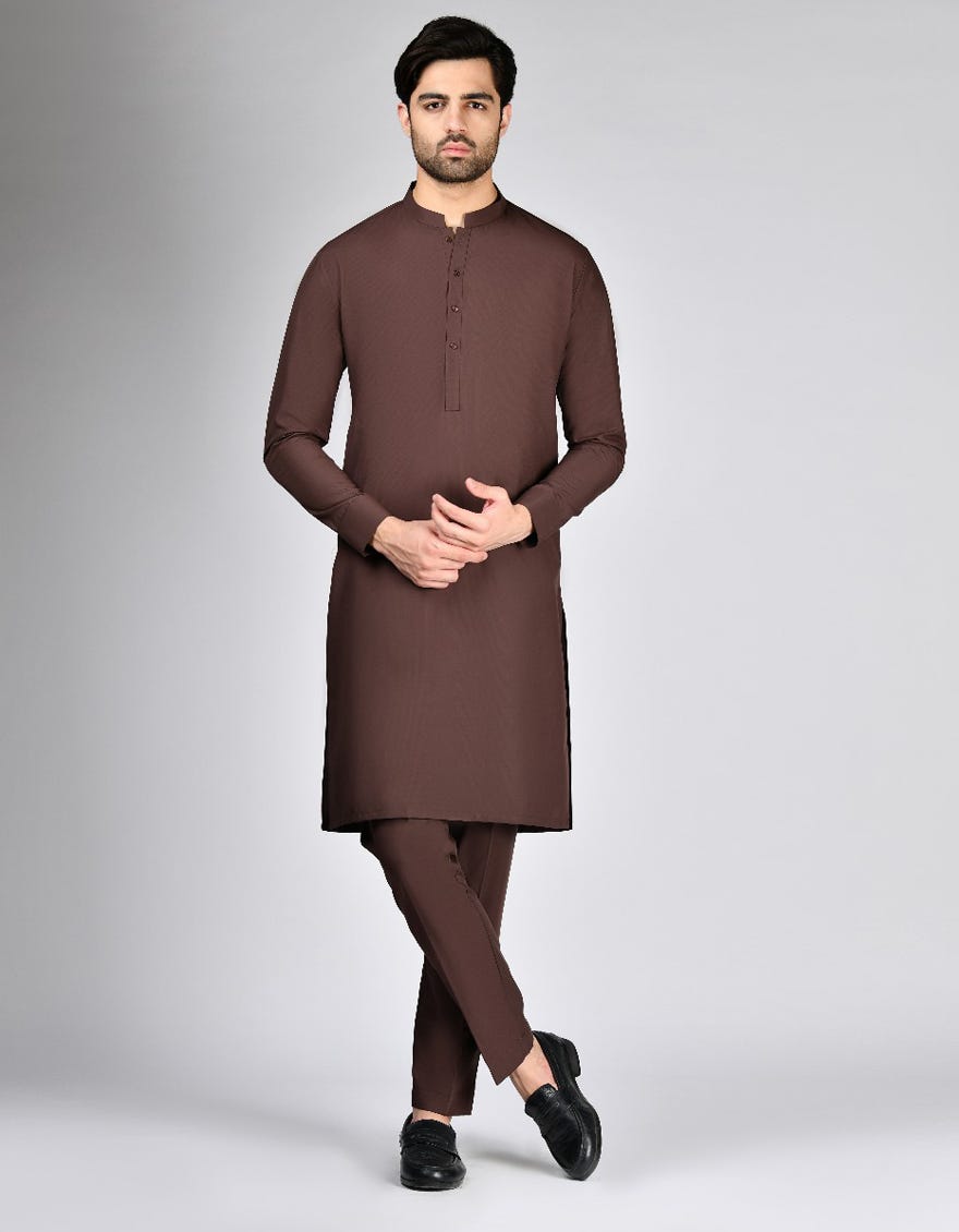 ESPRESSO BROWN BLENDED UNSTITCHED KAMEEZ SHALWAR FABRIC | JJMS-3027