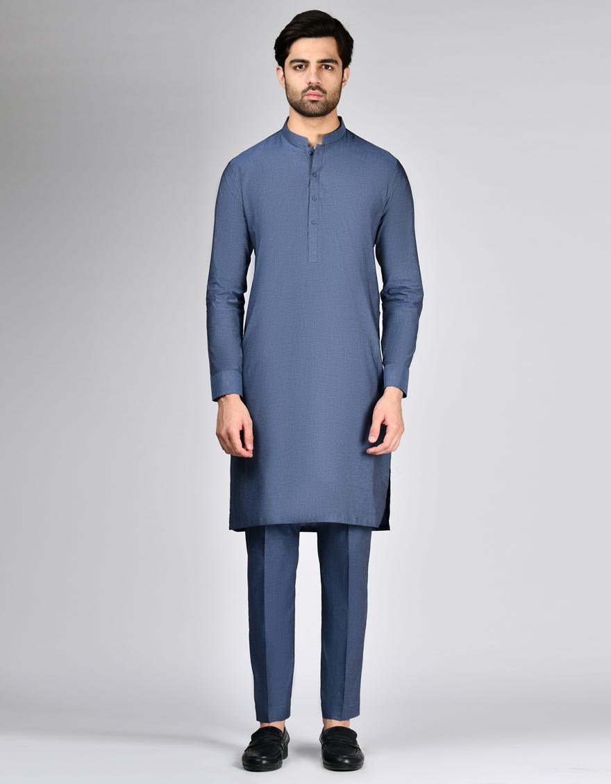 DENIM BLUE COTTON UNSTITCHED KAMEEZ SHALWAR FABRIC | JJMS-3031