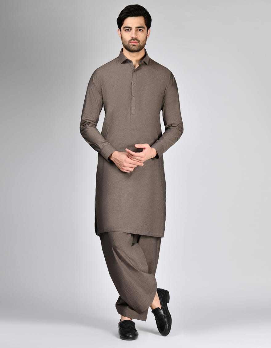 MUD BROWN COTTON UNSTITCHED KAMEEZ SHALWAR FABRIC | JJMS-3032