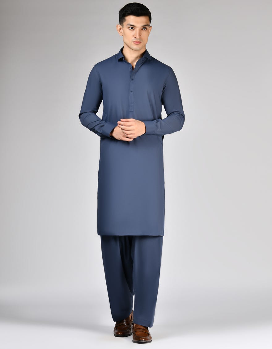BLUISH GREY BLENDED UNSTITCHED KAMEEZ SHALWAR FABRIC | JJMS-3034