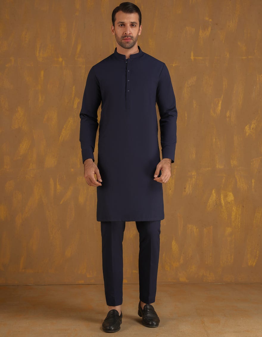 NAVY BLUE BLENDED UNSTITCHED KAMEEZ SHALWAR FABRIC
