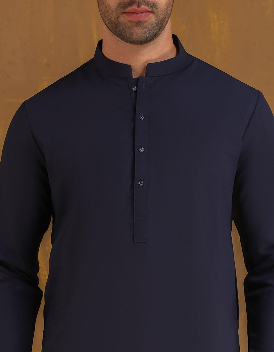 NAVY BLUE BLENDED UNSTITCHED KAMEEZ SHALWAR FABRIC