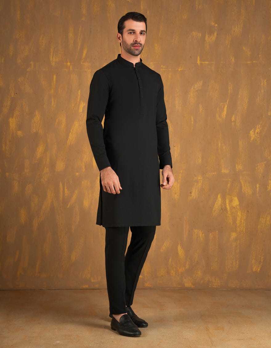 BLACK BLENDED UNSTITCHED KAMEEZ SHALWAR FABRIC