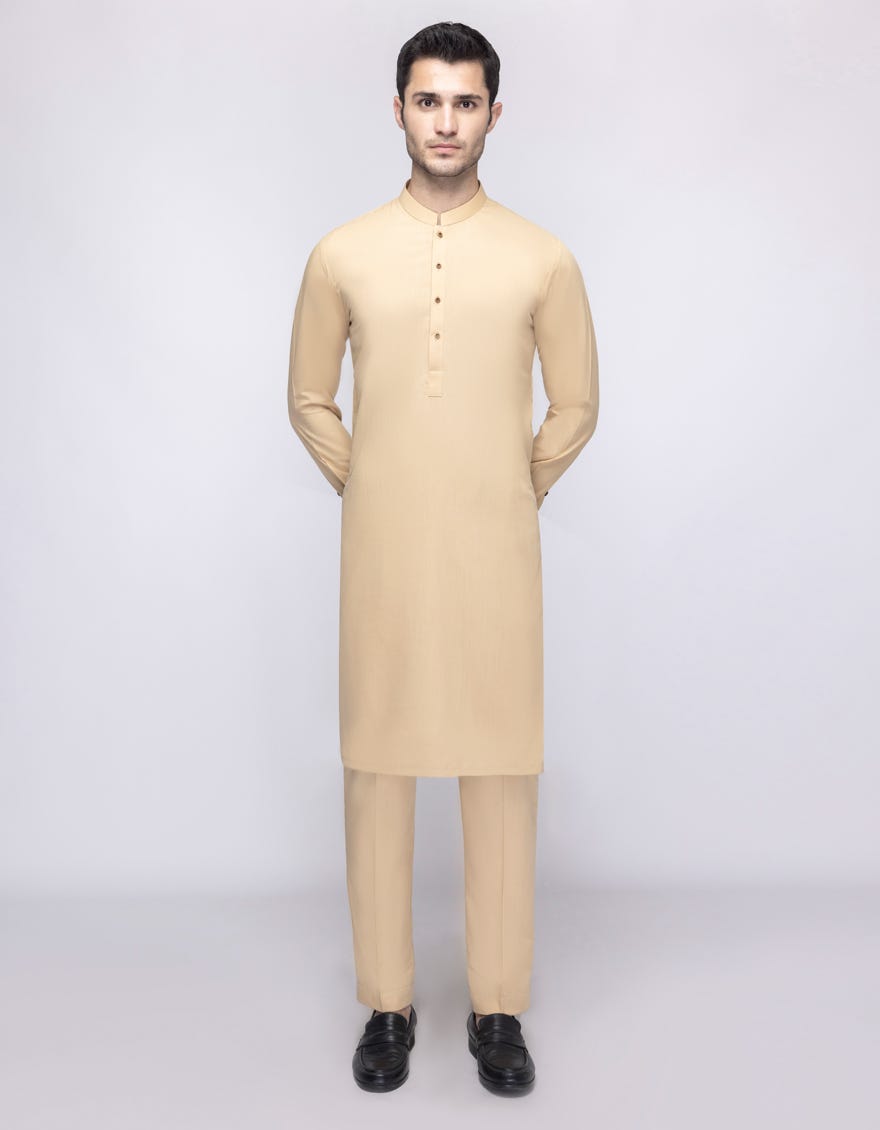 BEIGE BLENDED UNSTITCHED KAMEEZ SHALWAR FABRIC | JJMS-3055