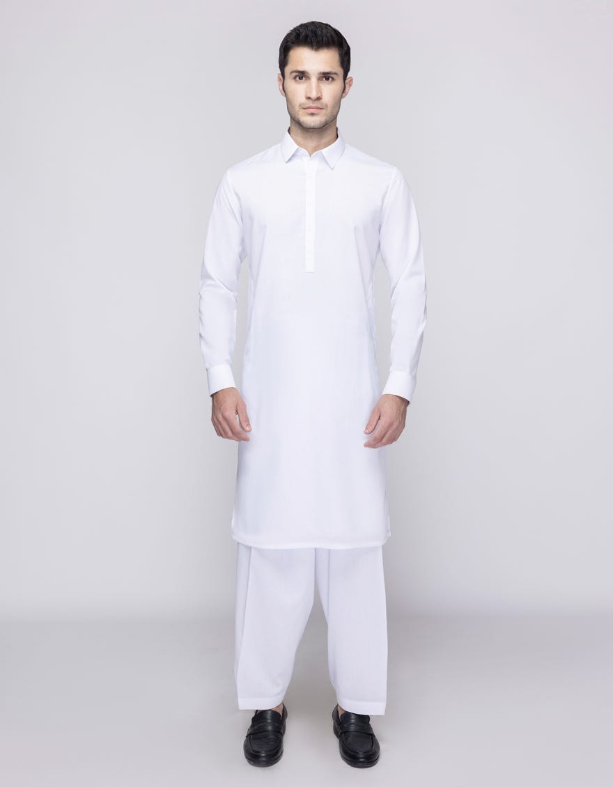 WHITE BLENDED UNSTITCHED KAMEEZ SHALWAR FABRIC | JJMS-3065