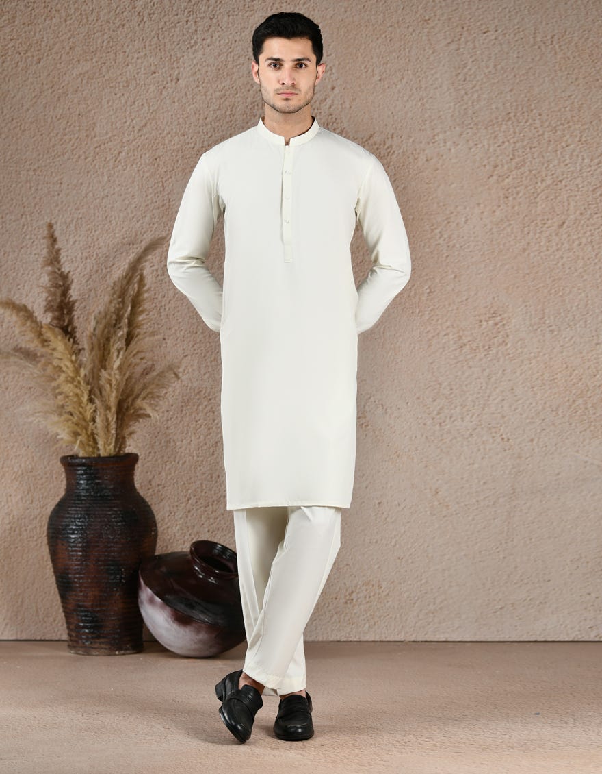 CREAM BLENDED UNSTITCHED KAMEEZ SHALWAR FABRIC