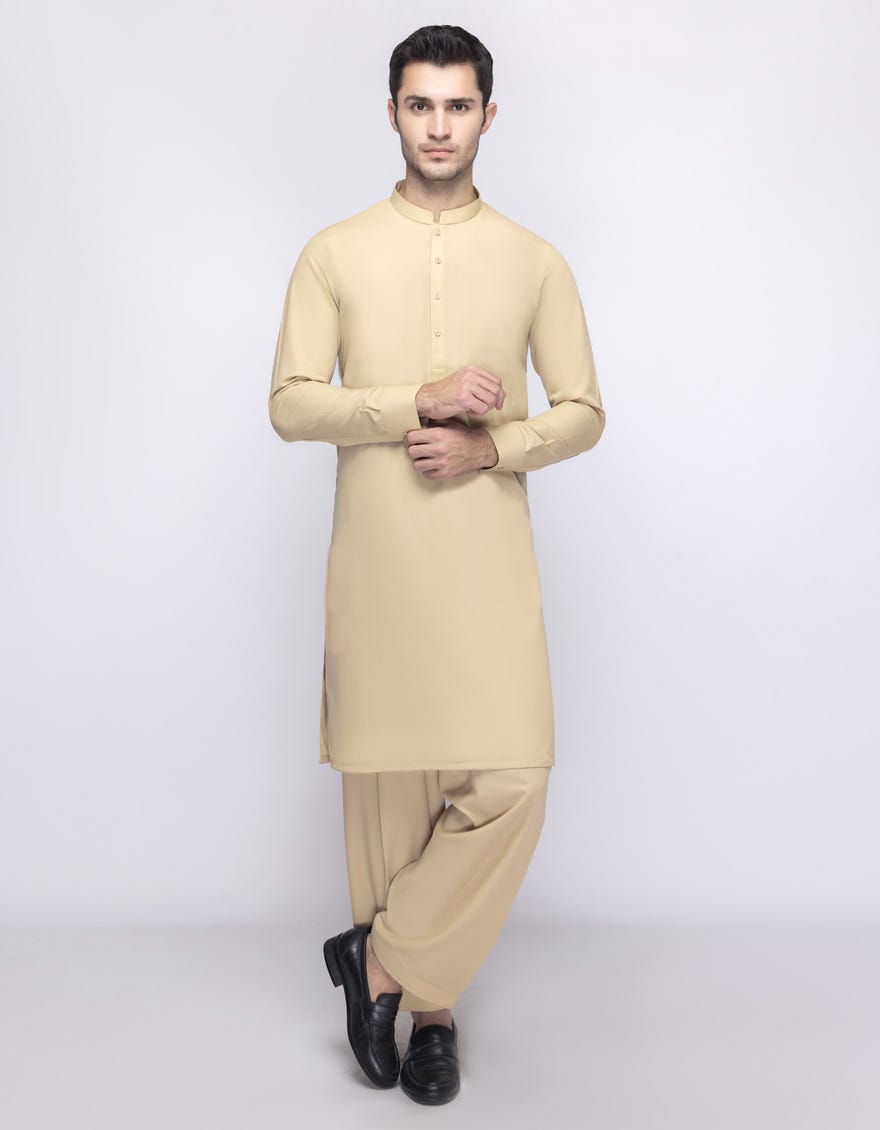 BEIGE BLENDED UNSTITCHED KAMEEZ SHALWAR FABRIC