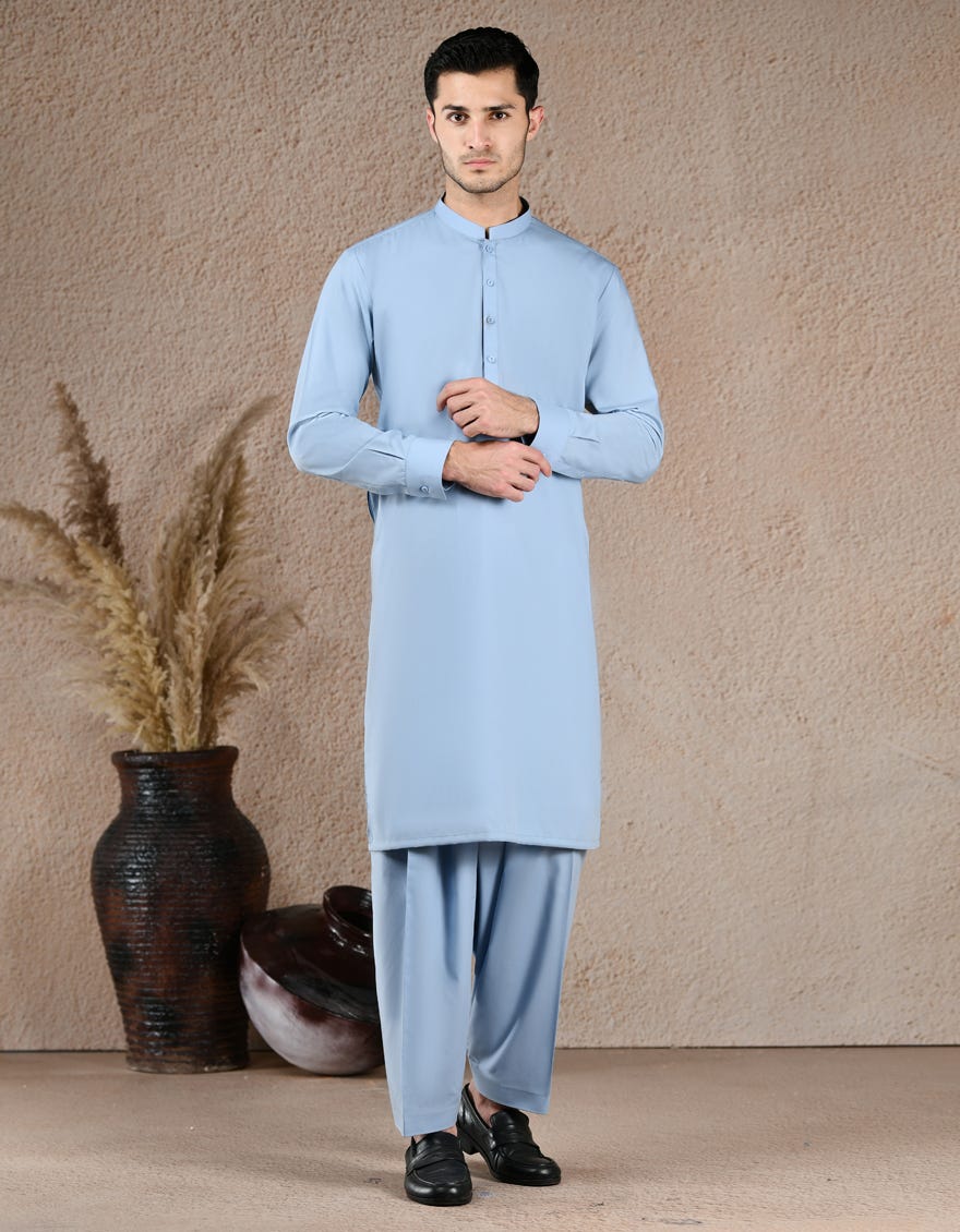 BLUE BLENDED UNSTITCHED KAMEEZ SHALWAR FABRIC