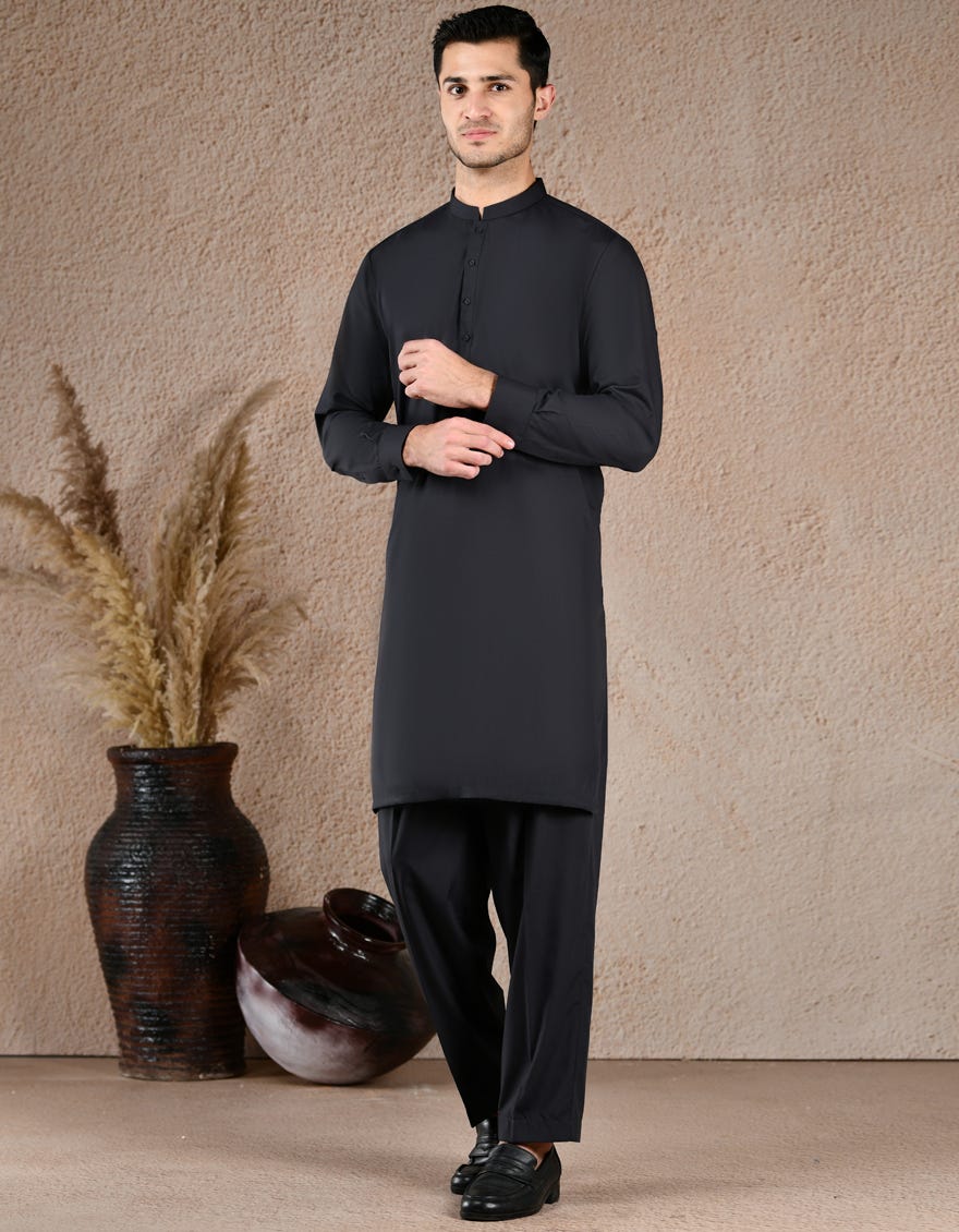 BLACK BLENDED UNSTITCHED KAMEEZ SHALWAR FABRIC
