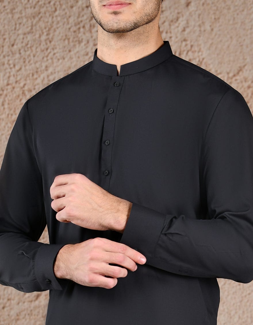 BLACK BLENDED UNSTITCHED KAMEEZ SHALWAR FABRIC