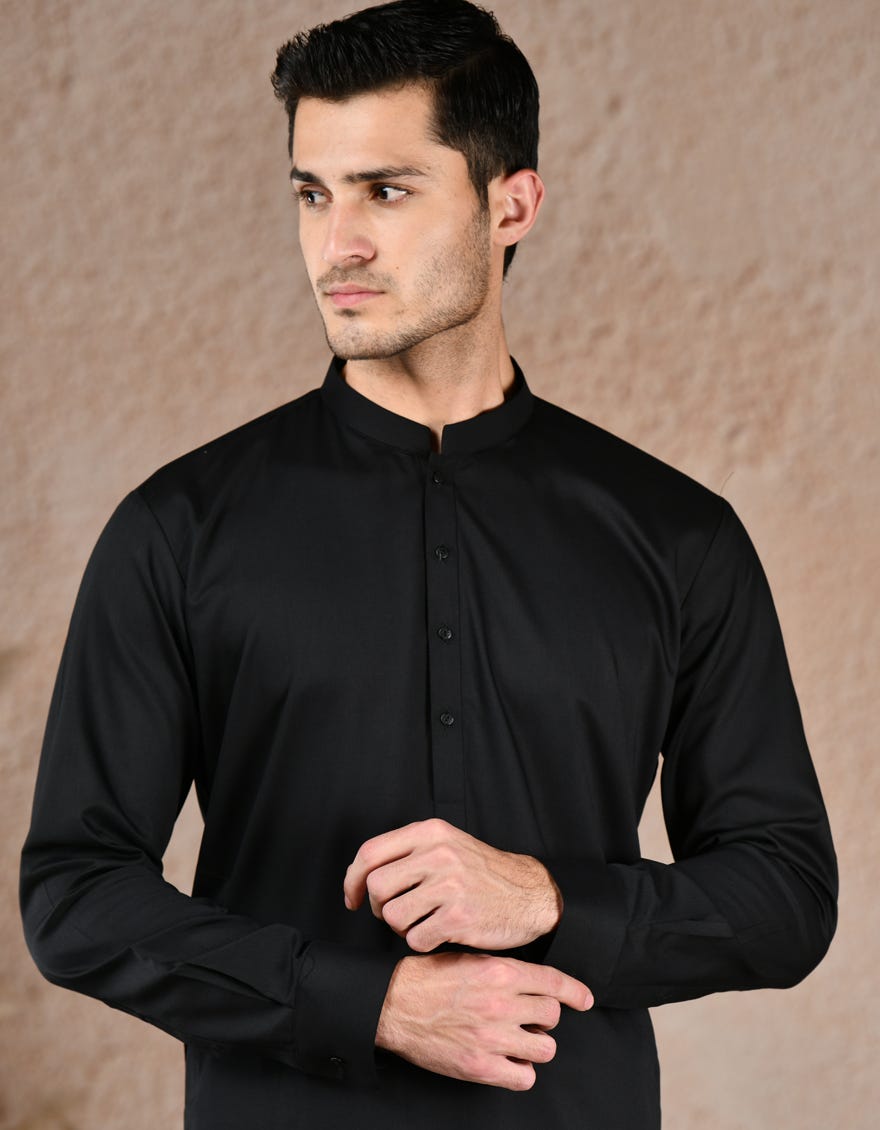 BLACK BLENDED UNSTITCHED KAMEEZ SHALWAR FABRIC