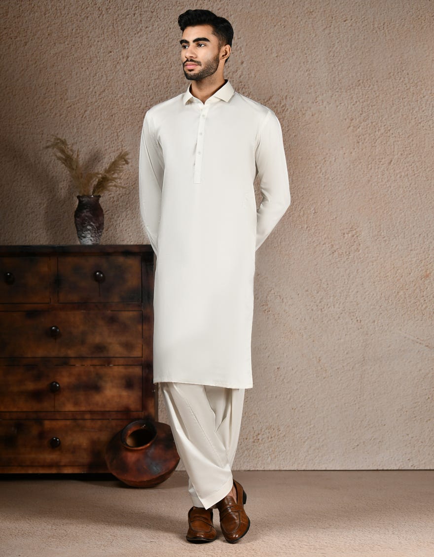 ASH WHITE COTTON UNSTITCHED KAMEEZ SHALWAR FABRIC
