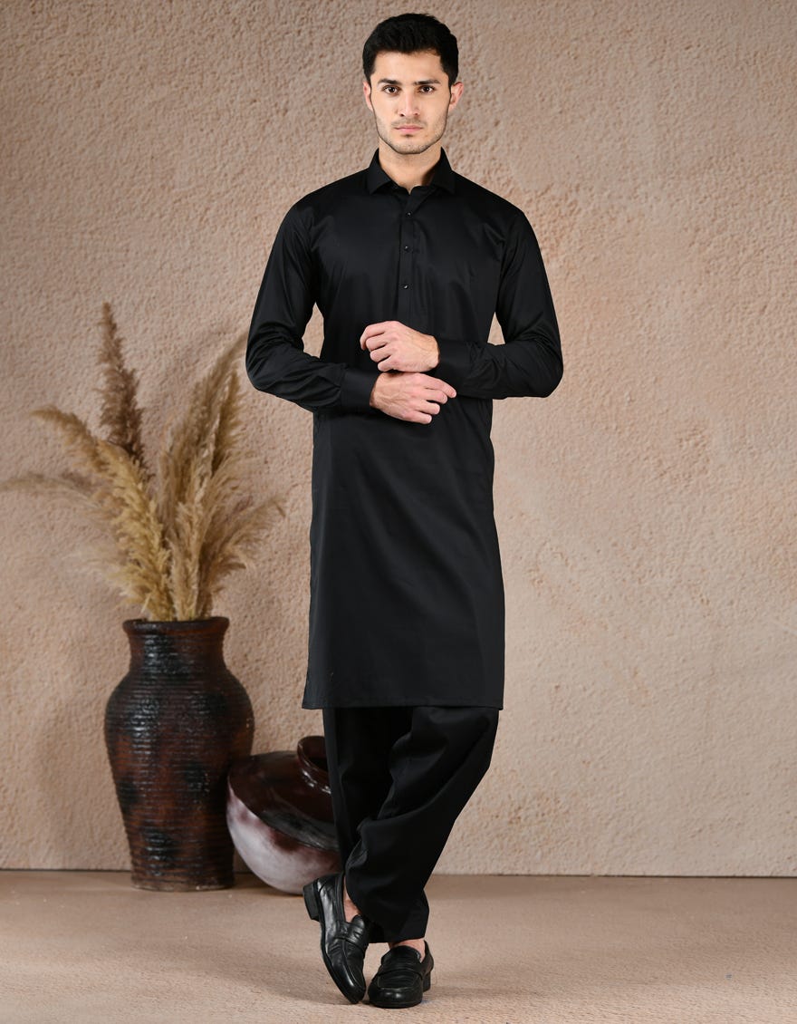 BLACK COTTON UNSTITCHED KAMEEZ SHALWAR FABRIC