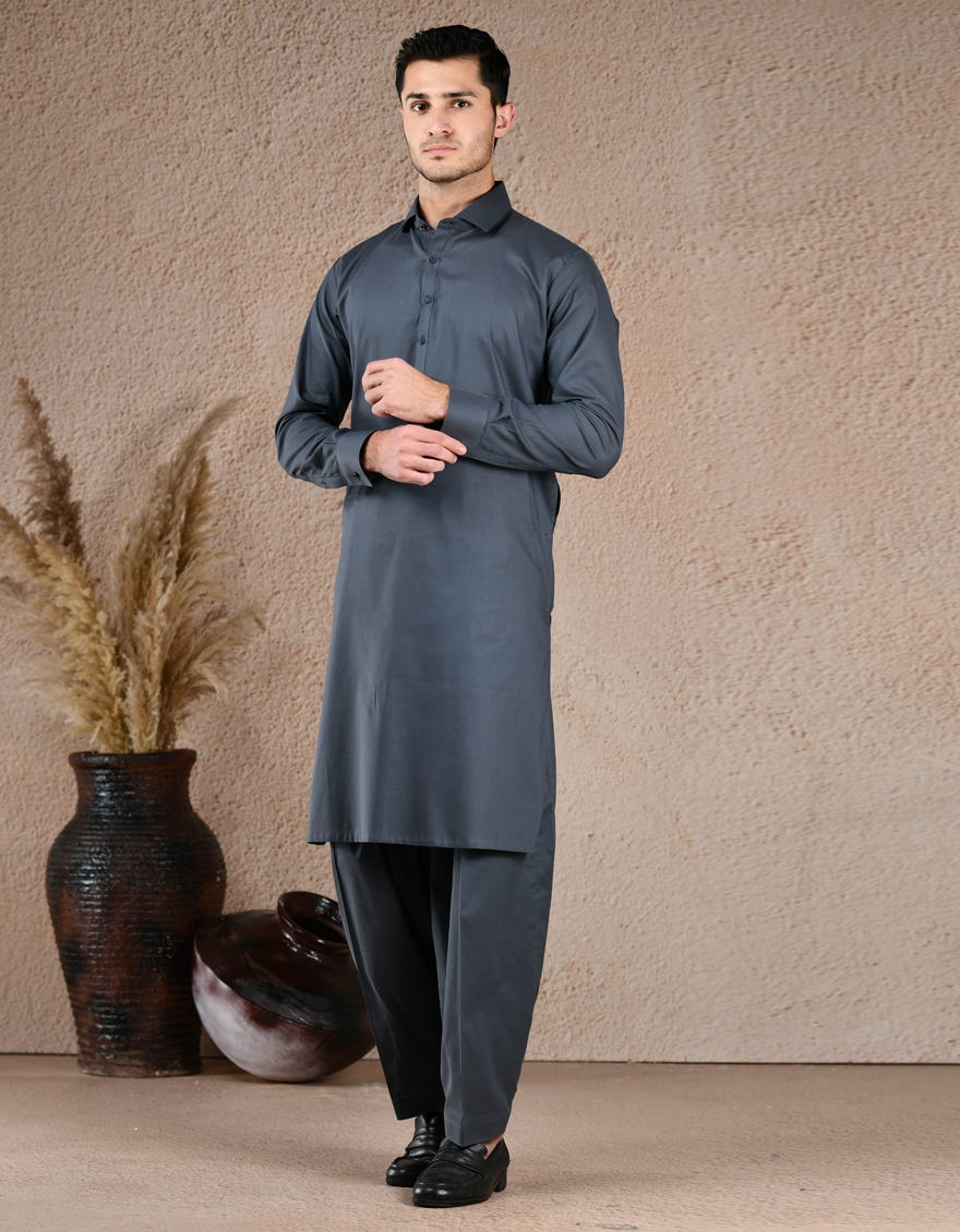 CHARCOAL GREY COTTON UNSTITCHED KAMEEZ SHALWAR FABRIC