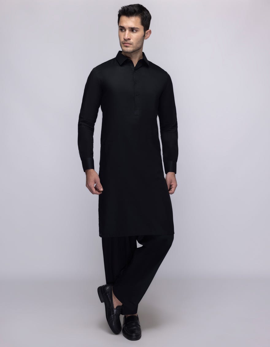 BLACK COTTON UNSTITCHED KAMEEZ SHALWAR FABRIC | JJMS-3125
