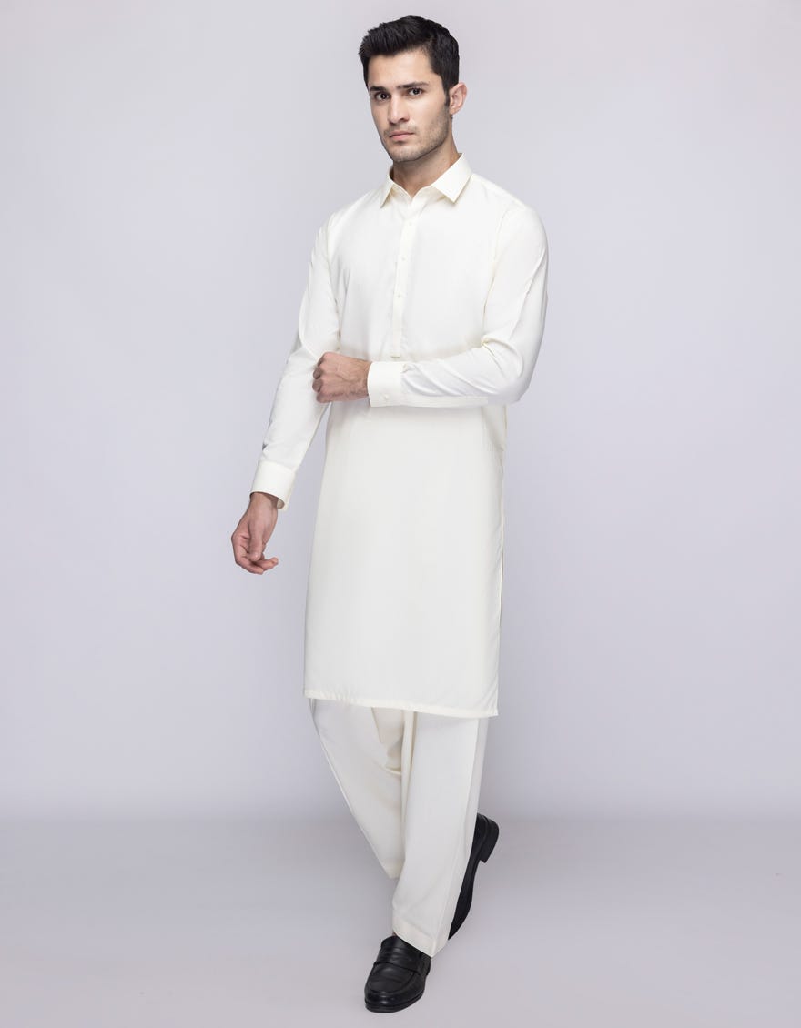 OFF WHITE BLENDED UNSTITCHED KAMEEZ SHALWAR FABRIC