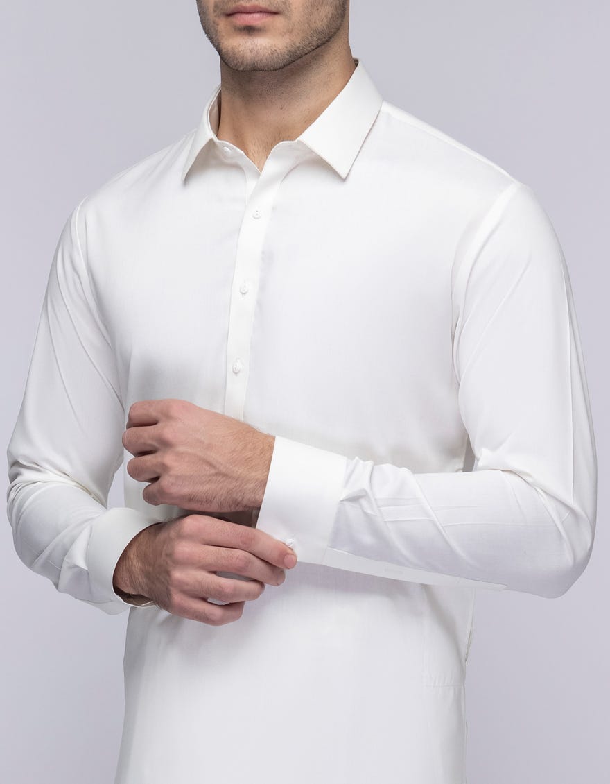 OFF WHITE BLENDED UNSTITCHED KAMEEZ SHALWAR FABRIC