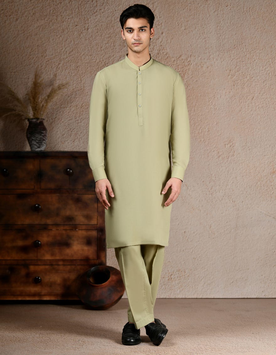 LIGHT OLIVE BLENDED UNSTITCHED KAMEEZ SHALWAR FABRIC