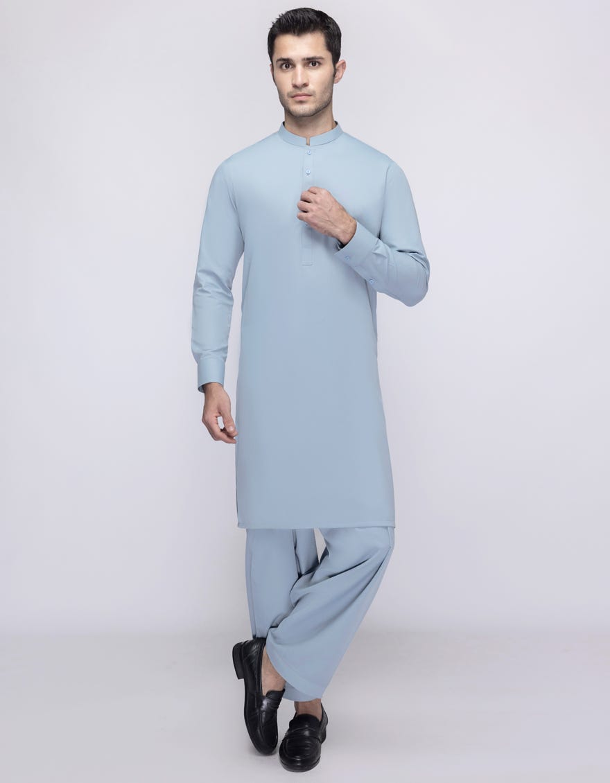 BLUE BLENDED UNSTITCHED KAMEEZ SHALWAR FABRIC