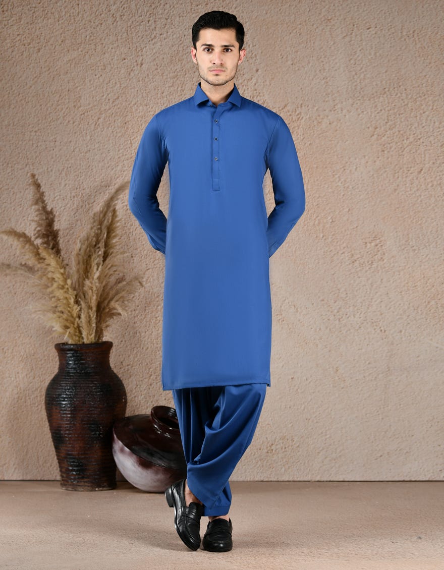 COBALT BLUE BLENDED UNSTITCHED KAMEEZ SHALWAR FABRIC