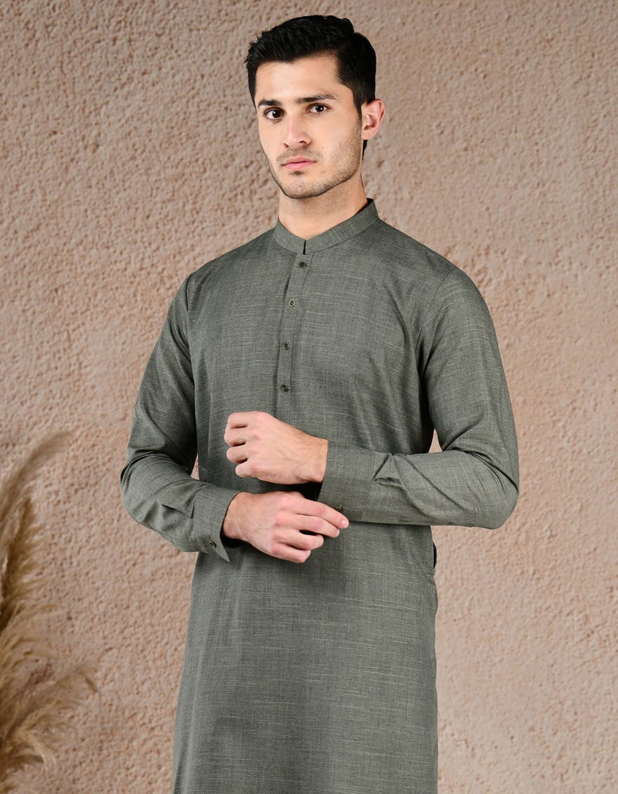 OLIVE BLENDED UNSTITCHED KAMEEZ SHALWAR FABRIC