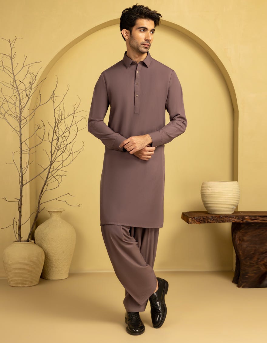 WOOD BROWN BLENDED UNSTITCHED KAMEEZ SHALWAR FABRIC