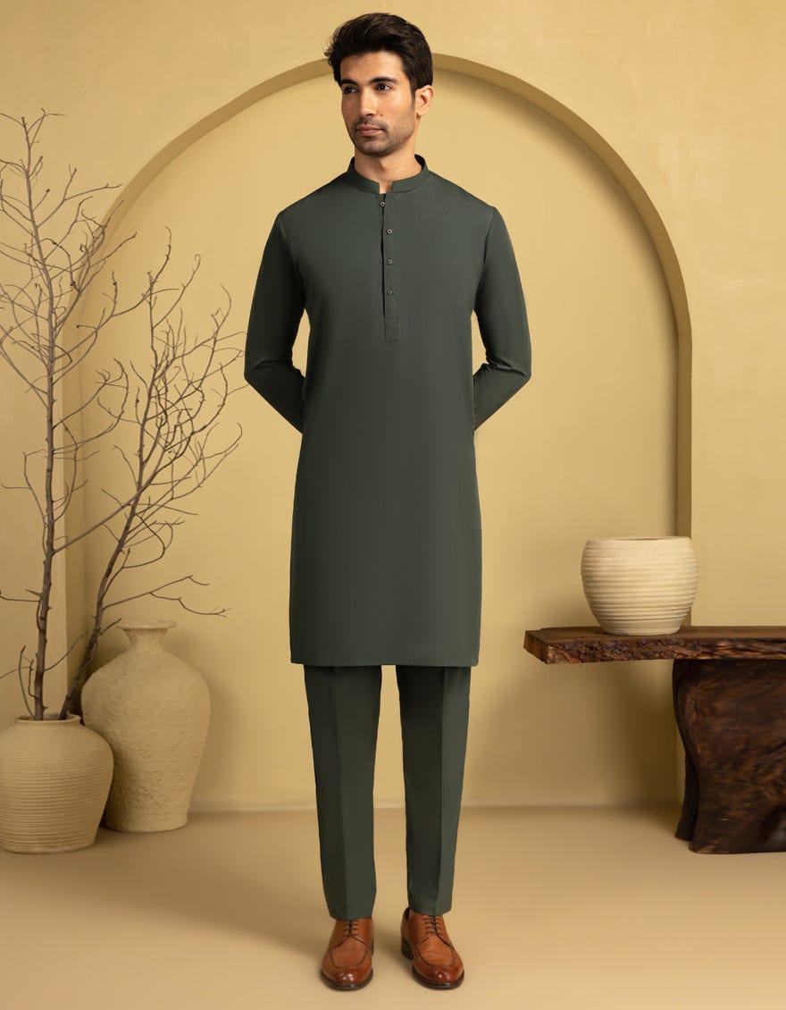 DARK GREEN BLENDED UNSTITCHED KAMEEZ SHALWAR FABRIC