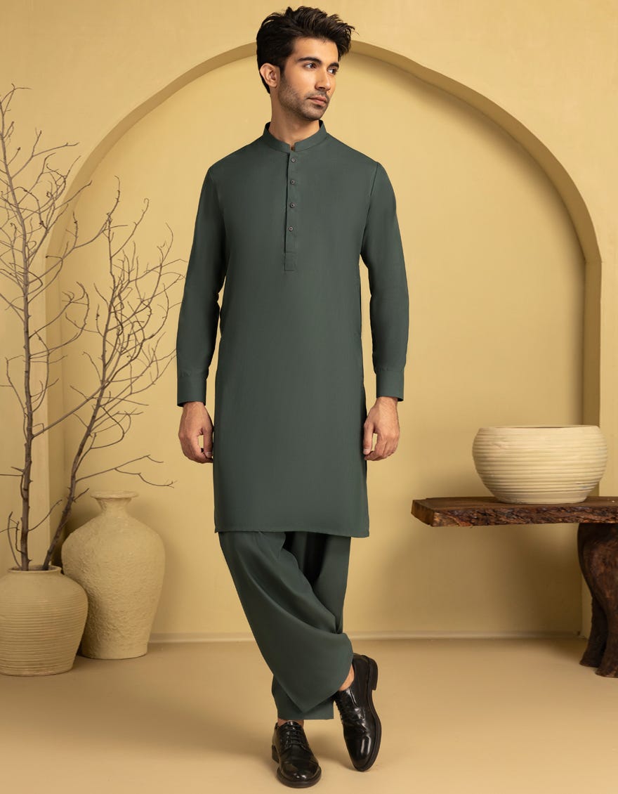 GREEN BLENDED UNSTITCHED KAMEEZ SHALWAR FABRIC