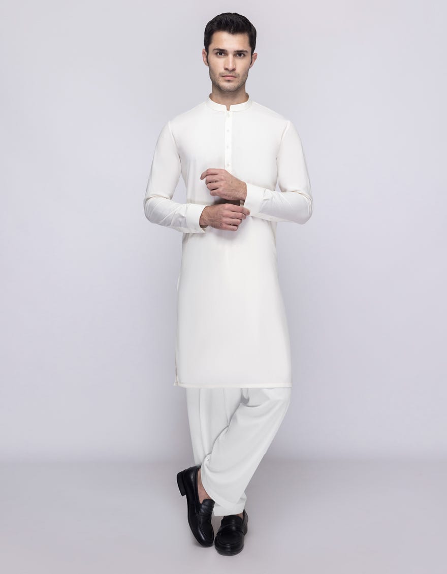 OFF WHITE BLENDED UNSTITCHED KAMEEZ SHALWAR FABRIC