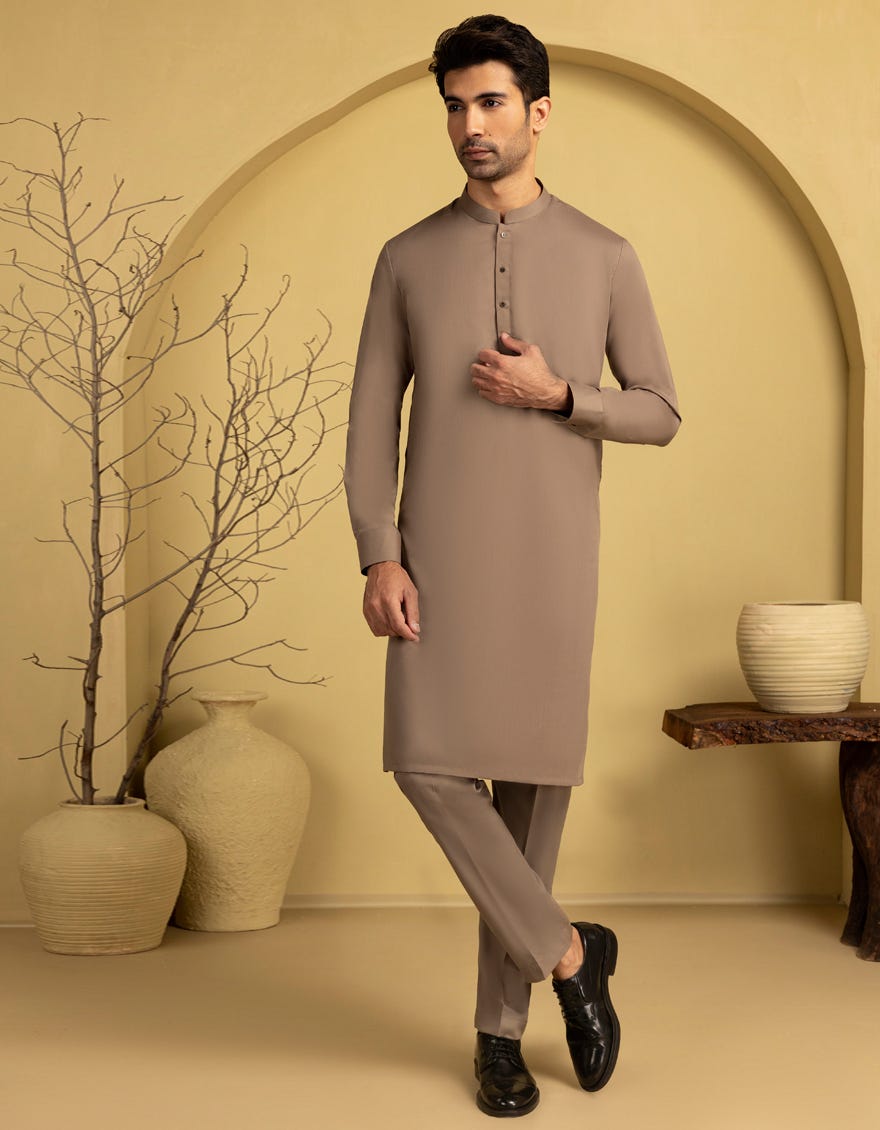 MUD BROWN BLENDED UNSTITCHED KAMEEZ SHALWAR FABRIC