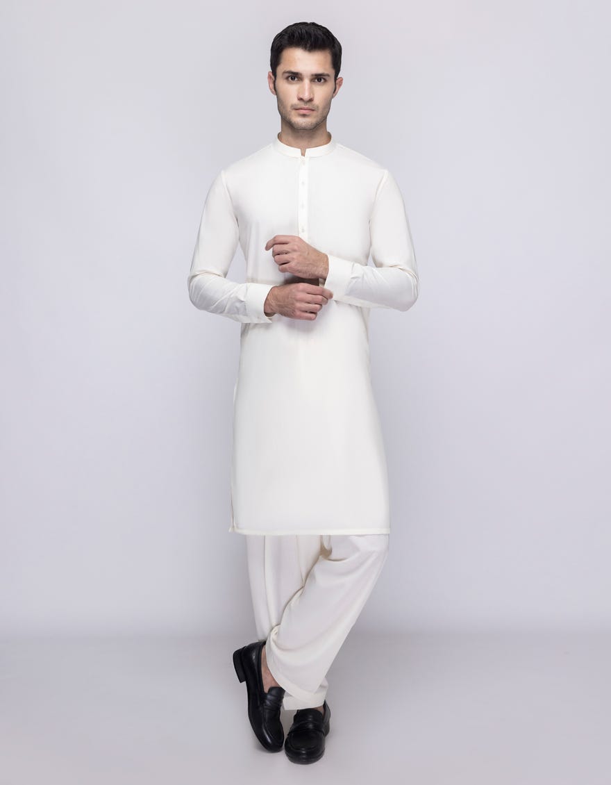 WHITE COTTON UNSTITCHED KAMEEZ SHALWAR FABRIC