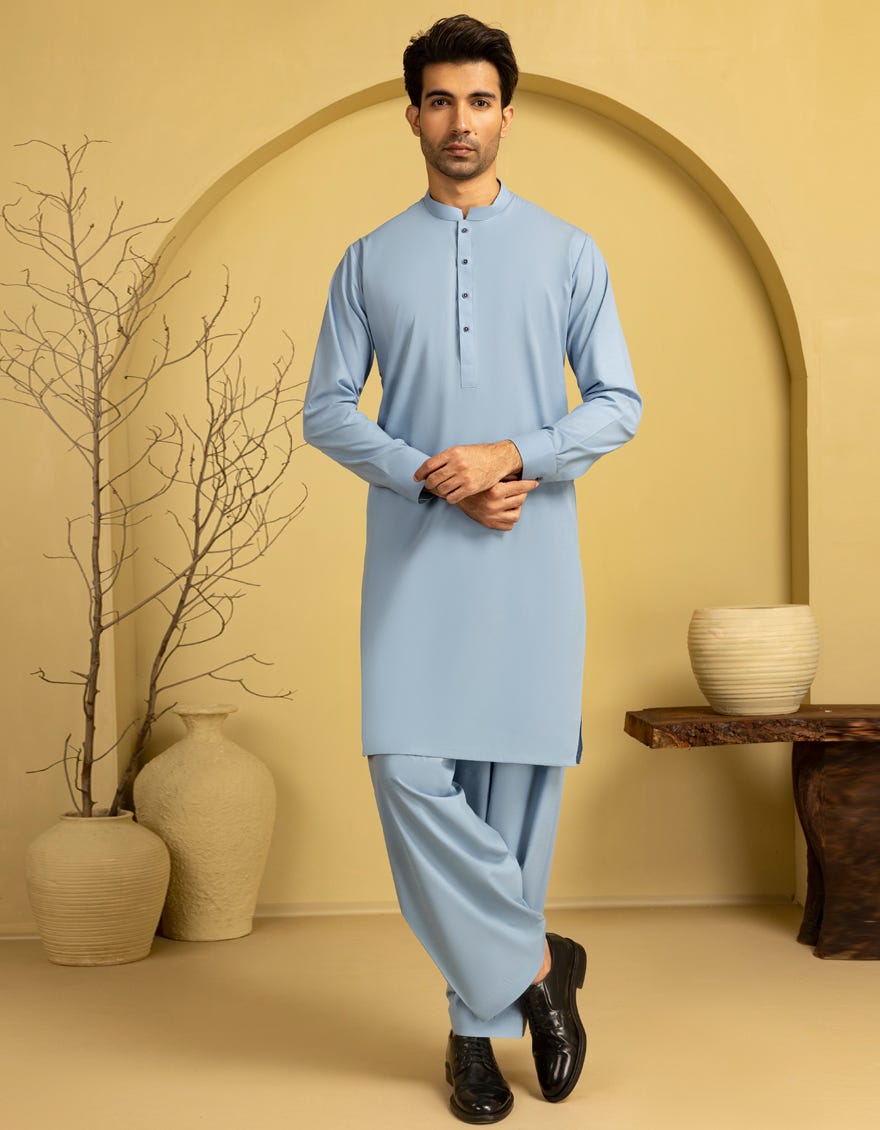 SKY BLUE BLENDED UNSTITCHED KAMEEZ SHALWAR FABRIC