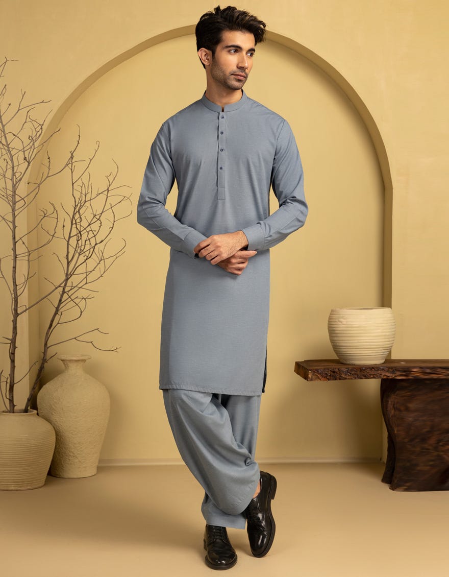 GREY BLENDED UNSTITCHED KAMEEZ SHALWAR FABRIC
